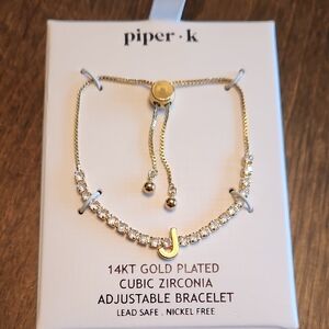 Piper K 14k Plated Gold Bracelet with Sparkling Accents Statement Letter J New